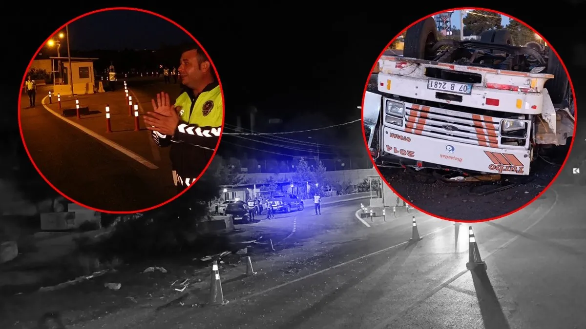 Antalya’da yürekleri ağza getiren kaza: Kamyon yol kontrol noktasına daldı!